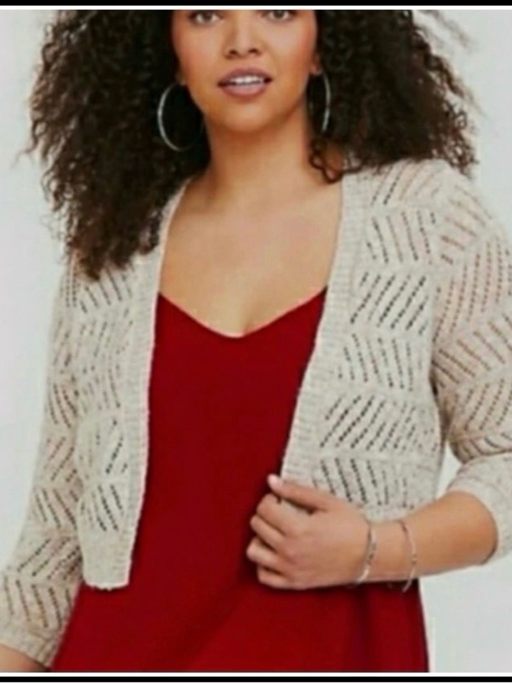 torrid Beige Openwork Cropped Cardigan
